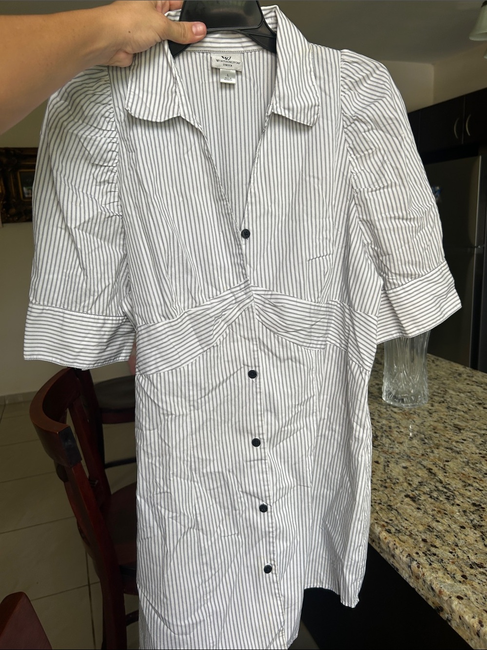 Worthington Classic White & Black Stripe Button-Front Women’s Shirt